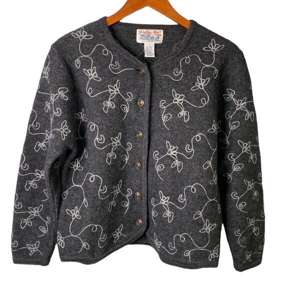 Vintage Tally Ho Embroidered Wool Button Front Cardigan Sweater Long Sleeve Warm - Picture 15 of 15